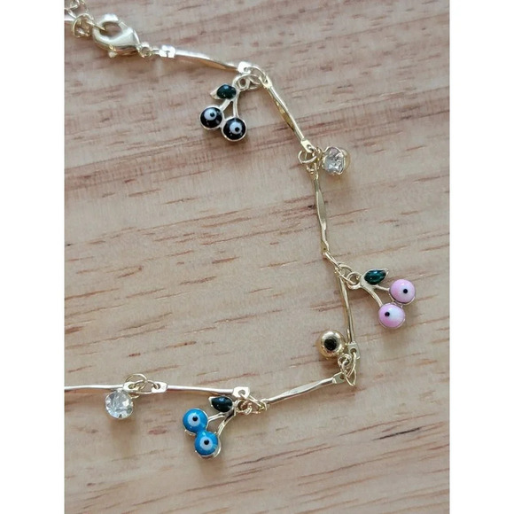 18K Gold Plated Evil Eye Enamel Charm Anklet - Picture 4 of 4
